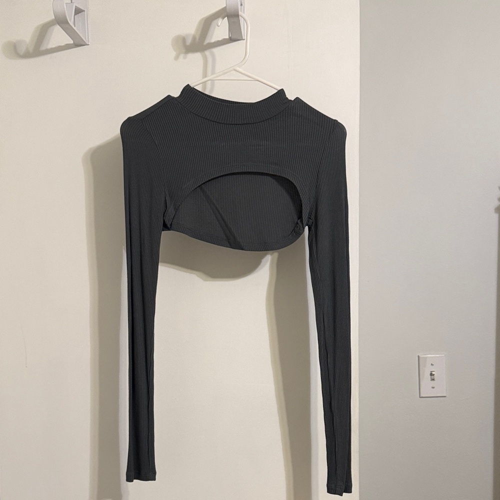 ALO Yoga Dark Green/Gray Long Sleeve Crop Top